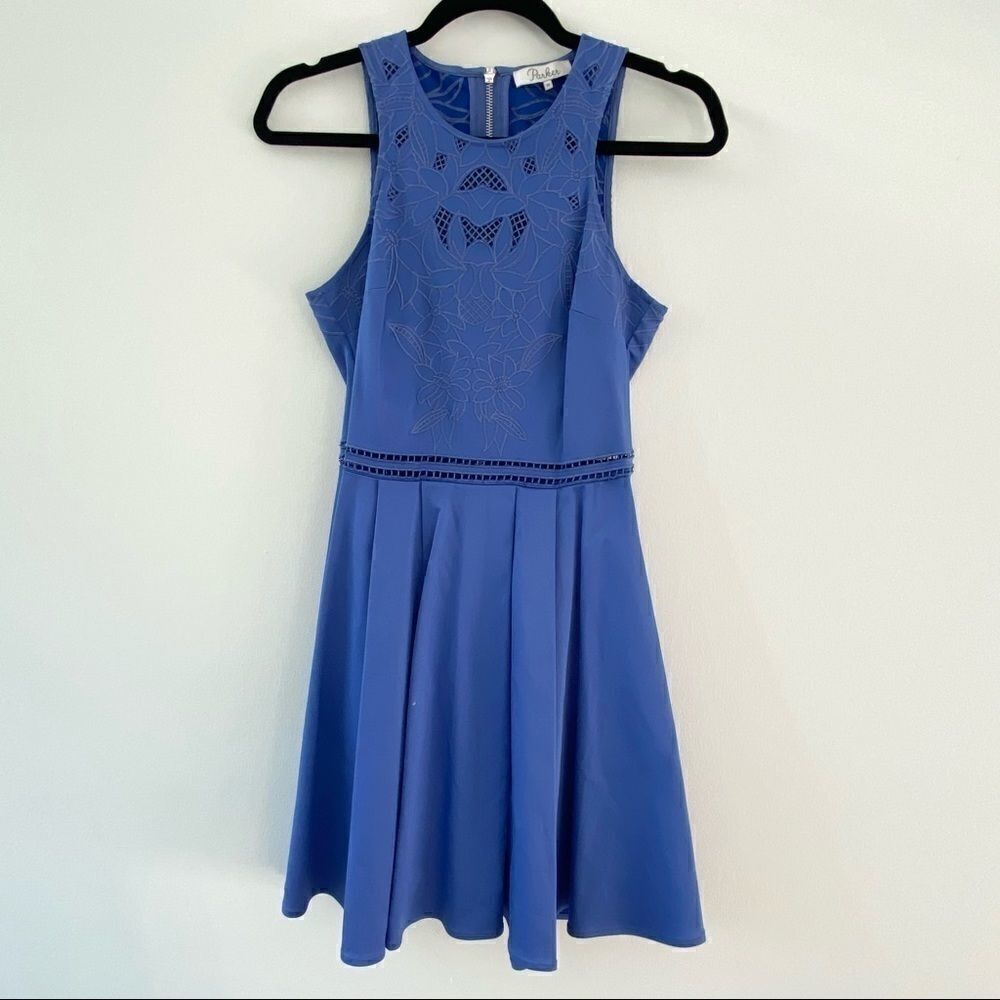 Parker Blue Floral Mesh Detail Mini Dress